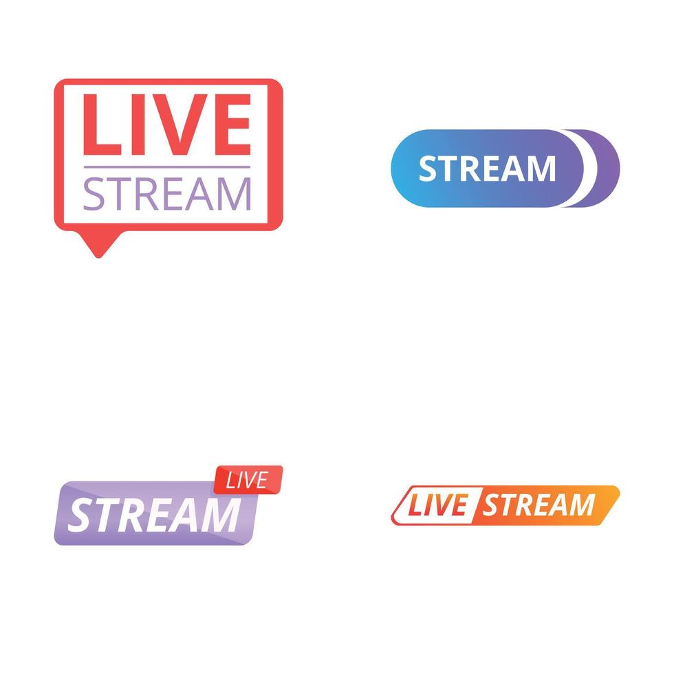 Live broadcast icons set cartoon . Online channel or live event vector