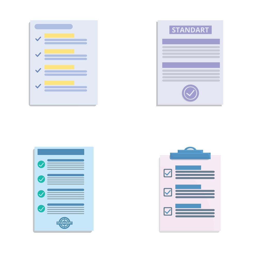Quality standard icons set cartoon . Document with certification mark vector