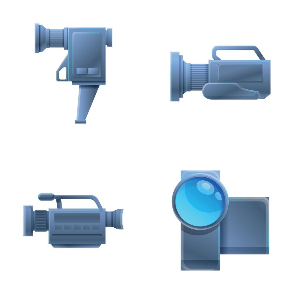 Professional camcorder icons set cartoon . Retro and modern camera vector