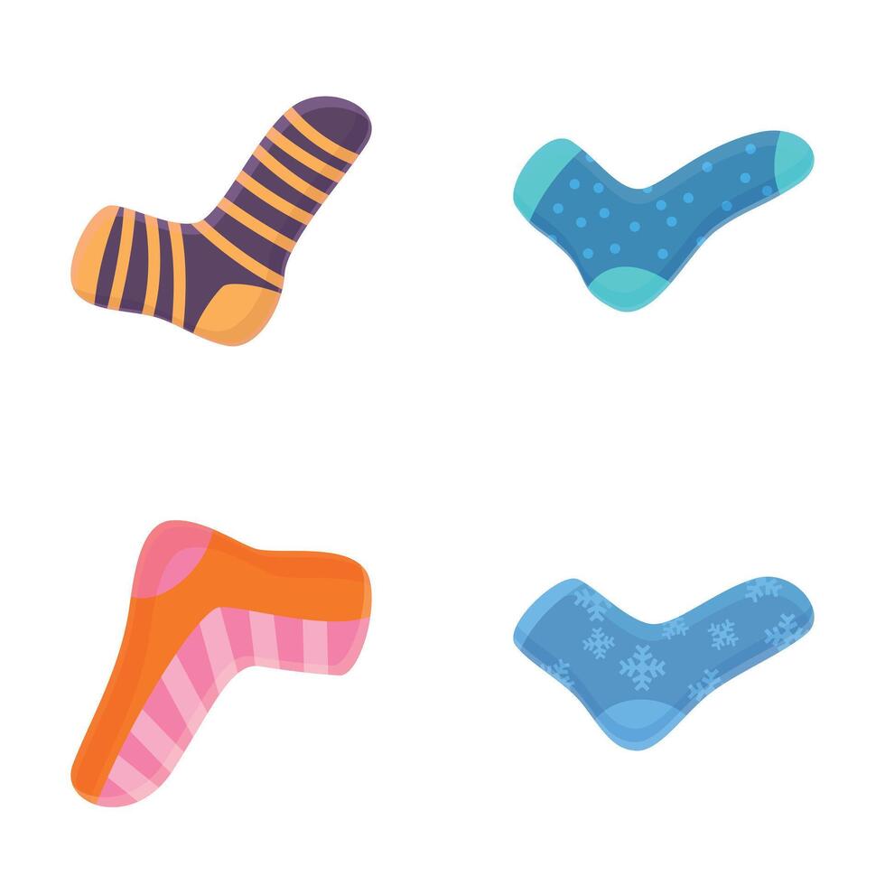Bright sock icons set cartoon . Various woolen and cotton sock vector