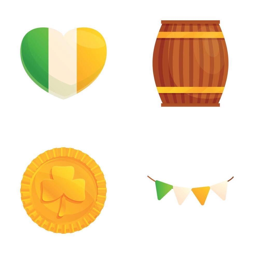 Irish holiday icons set cartoon . Various symbol of saint patrick day vector