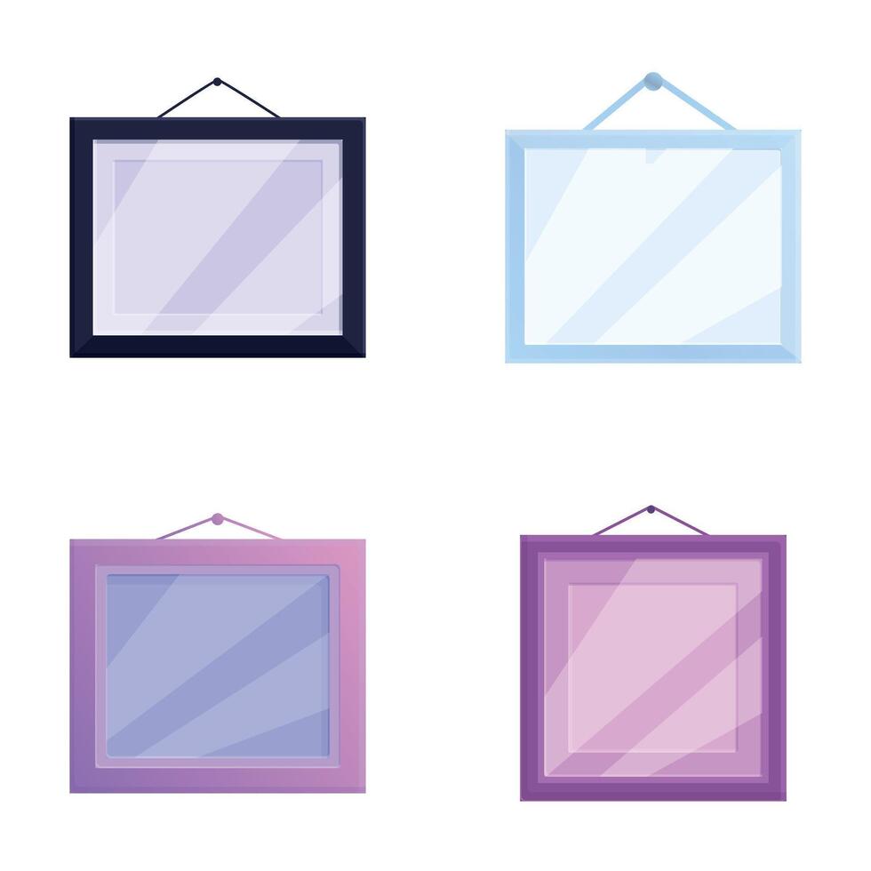 Photoframe icons set cartoon . Various empty photo frame on wall vector