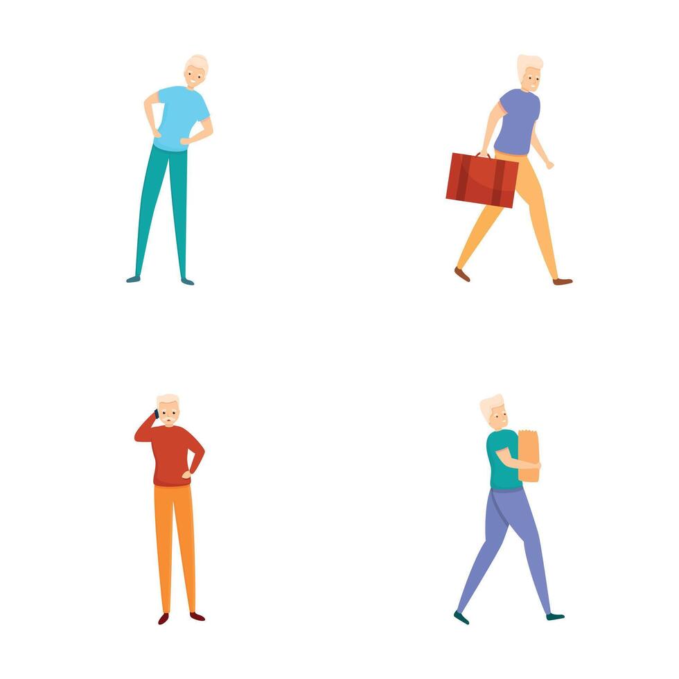 Aged people icons set cartoon . People in different pose and situation vector