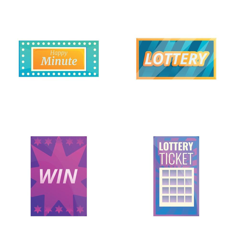 Lottery ticket icons set cartoon . Various lottery ticket vector