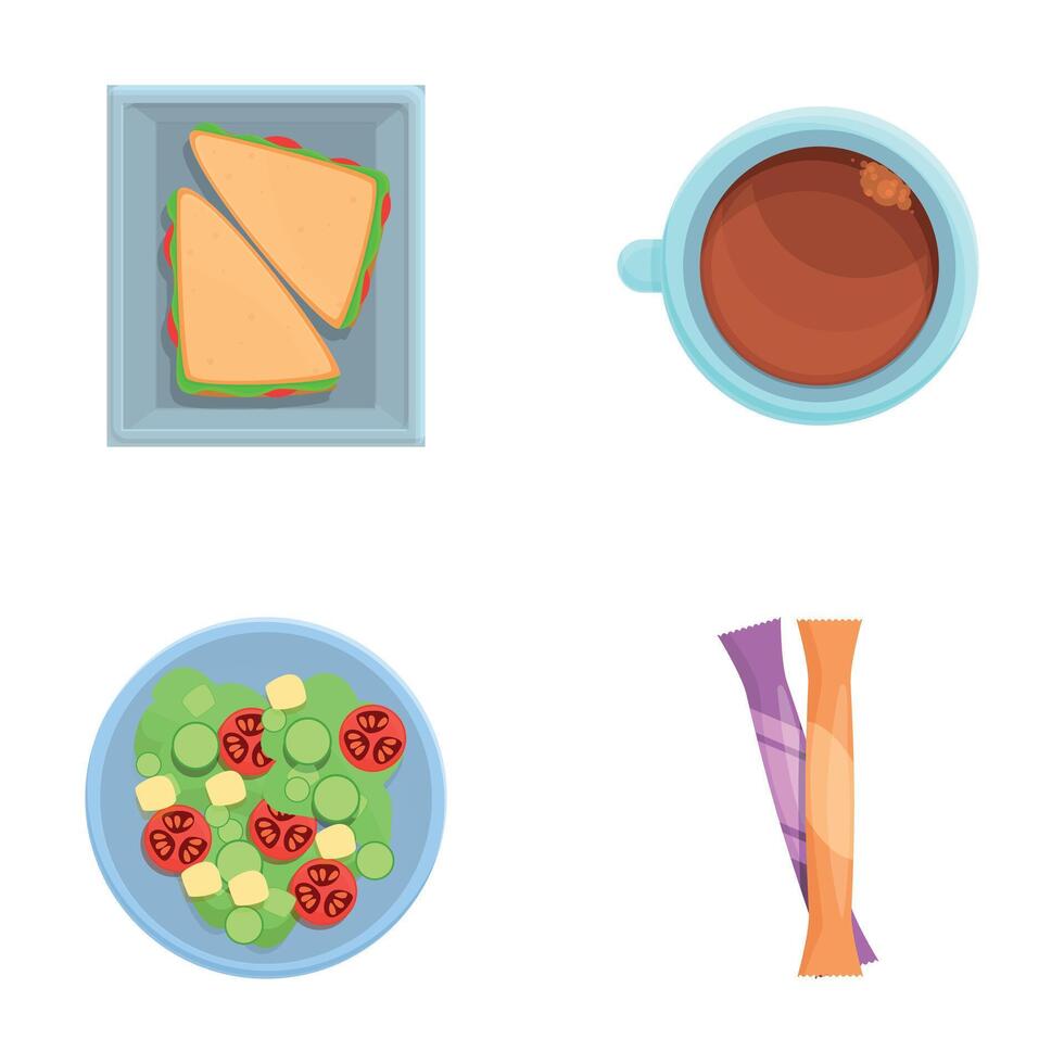 Breakfast time icons set cartoon . Various dishes for breakfast vector