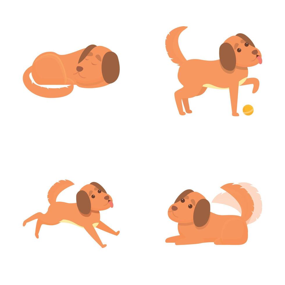 Cute dog icons set cartoon . Cartoon domestic dog vector