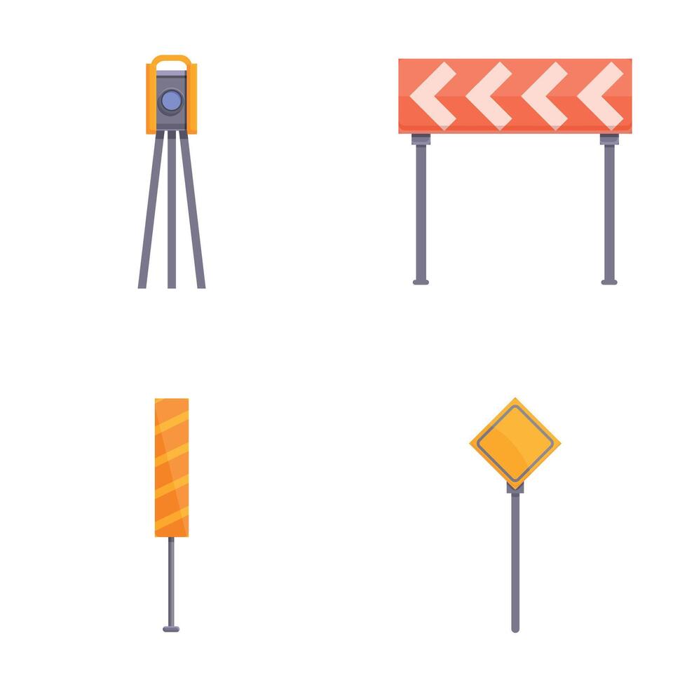 Road reconstruction icons set cartoon . Equipment for road repair vector
