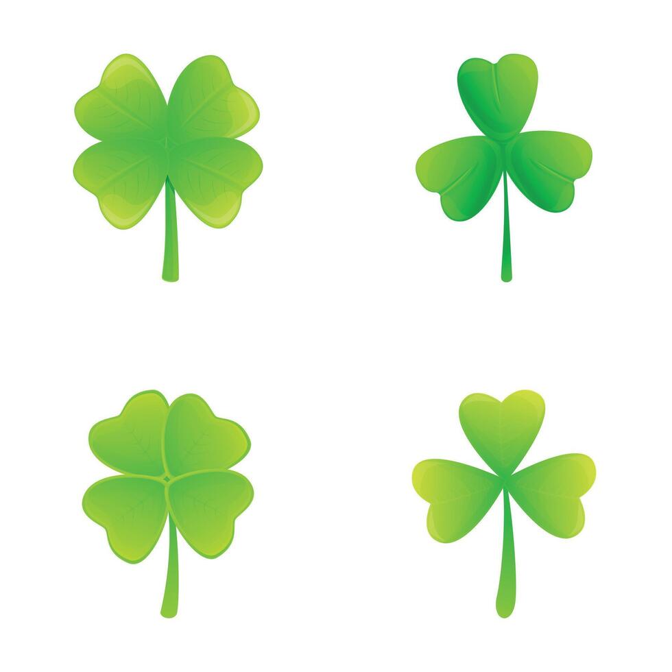 Green clover icons set cartoon . Green clover with four leaf vector