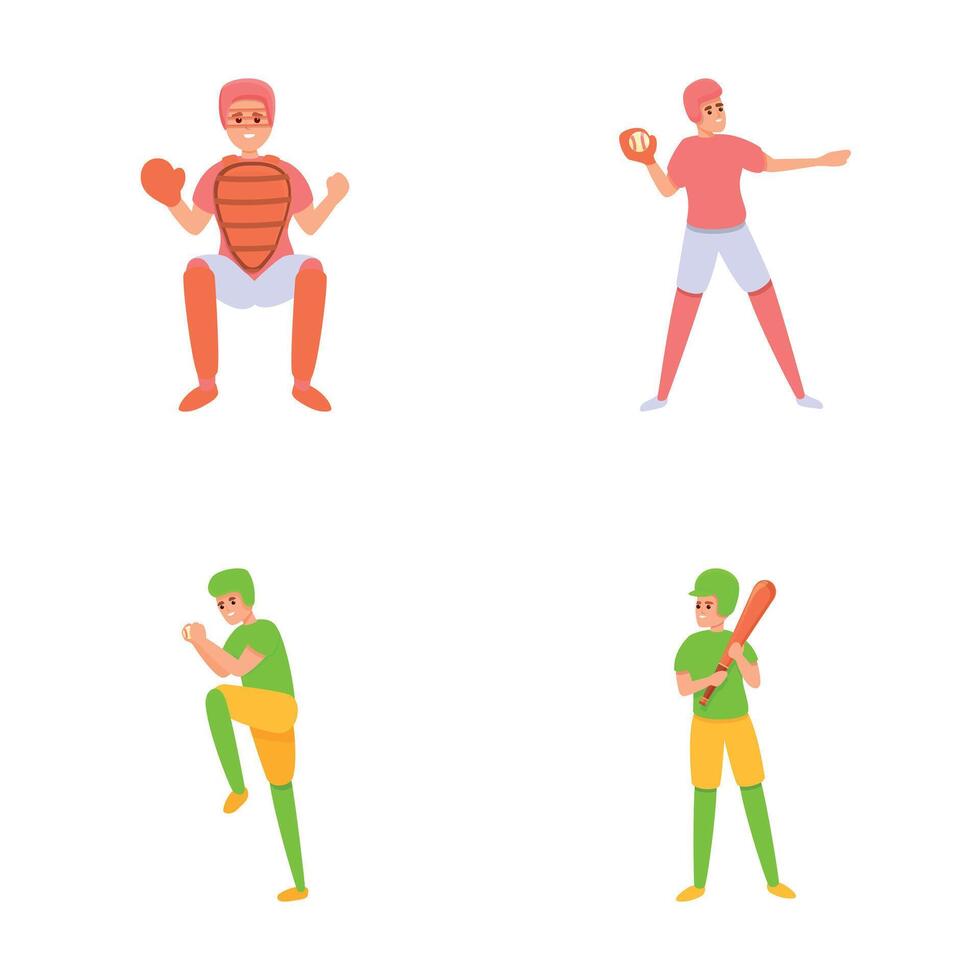 Baseball icons set cartoon . Various action of baseball player vector