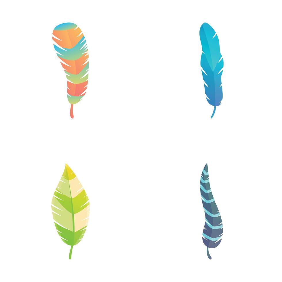 Feather icons set cartoon . Vibrant multicolored feather vector