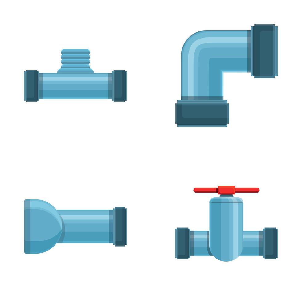 Water pipe icons set cartoon . Pipeline part valve and plumbing vector