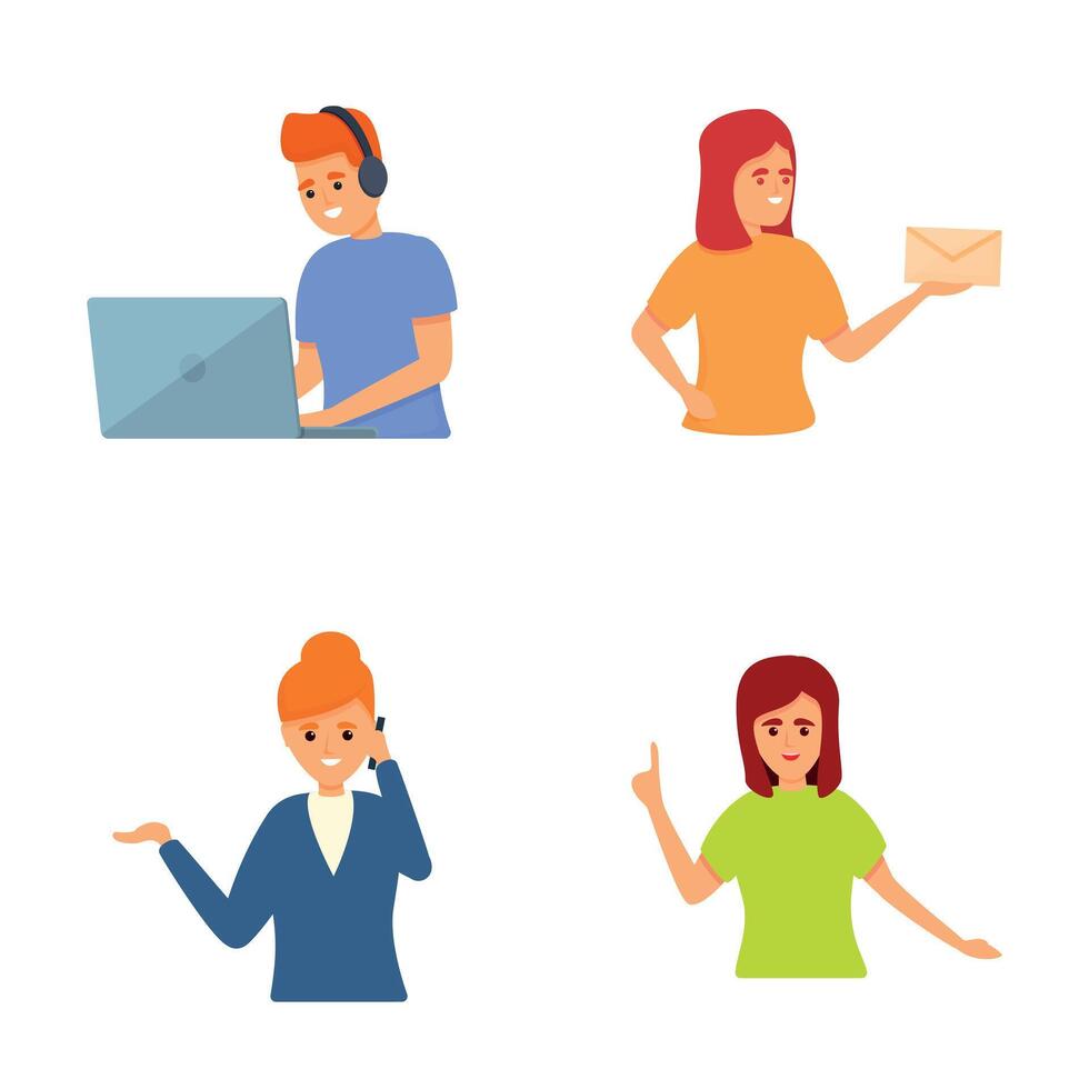 E learning icons set cartoon . People during educational process vector