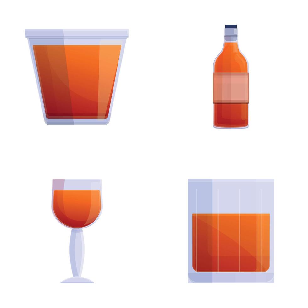 Rum icons set cartoon . Various alcoholic beverage vector