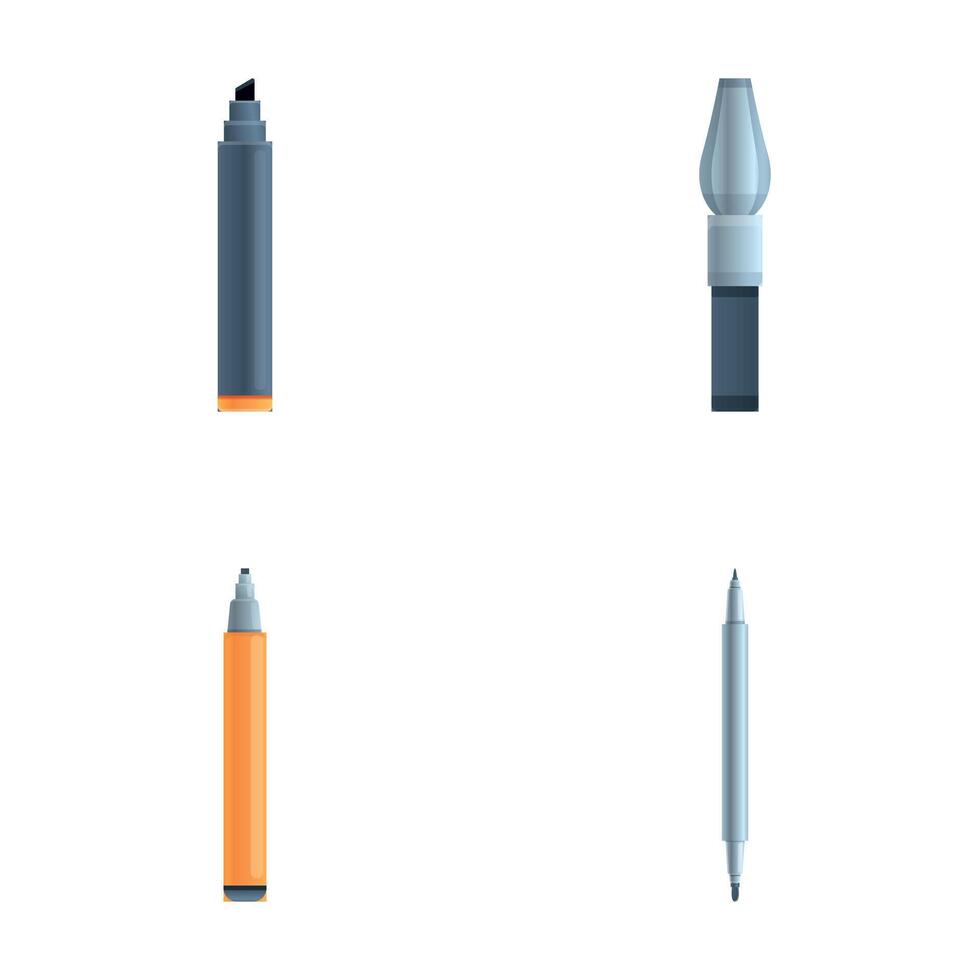Various pen icons set cartoon . Feather pen and marker vector