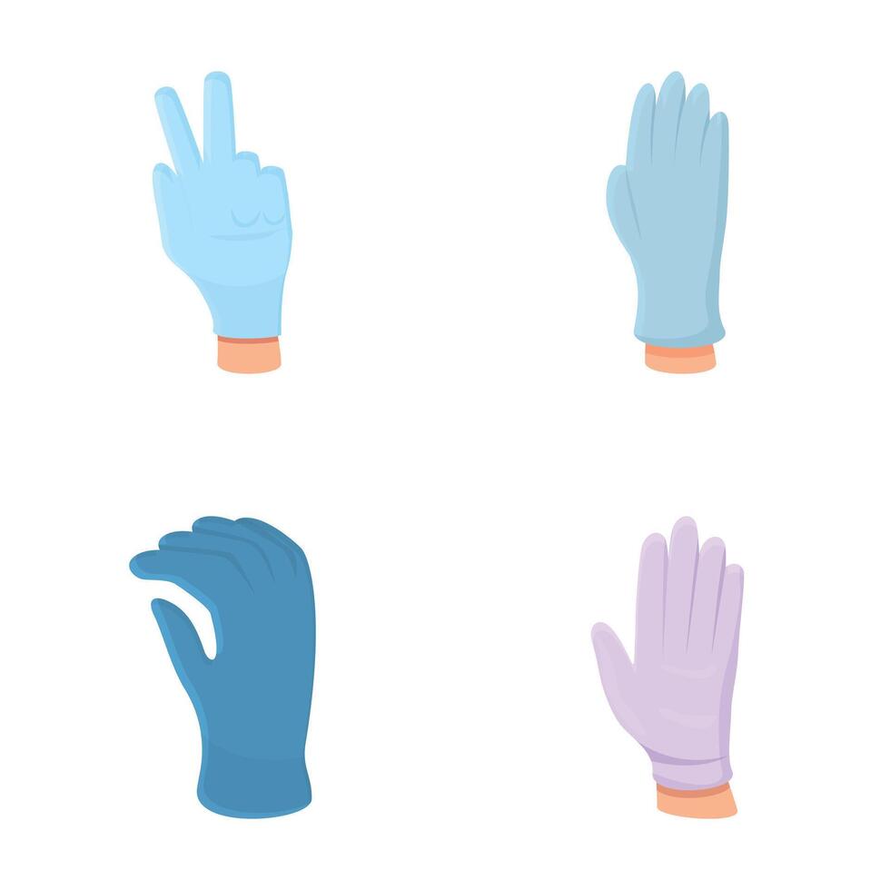 Medical glove icons set cartoon . Various protective rubber glove vector