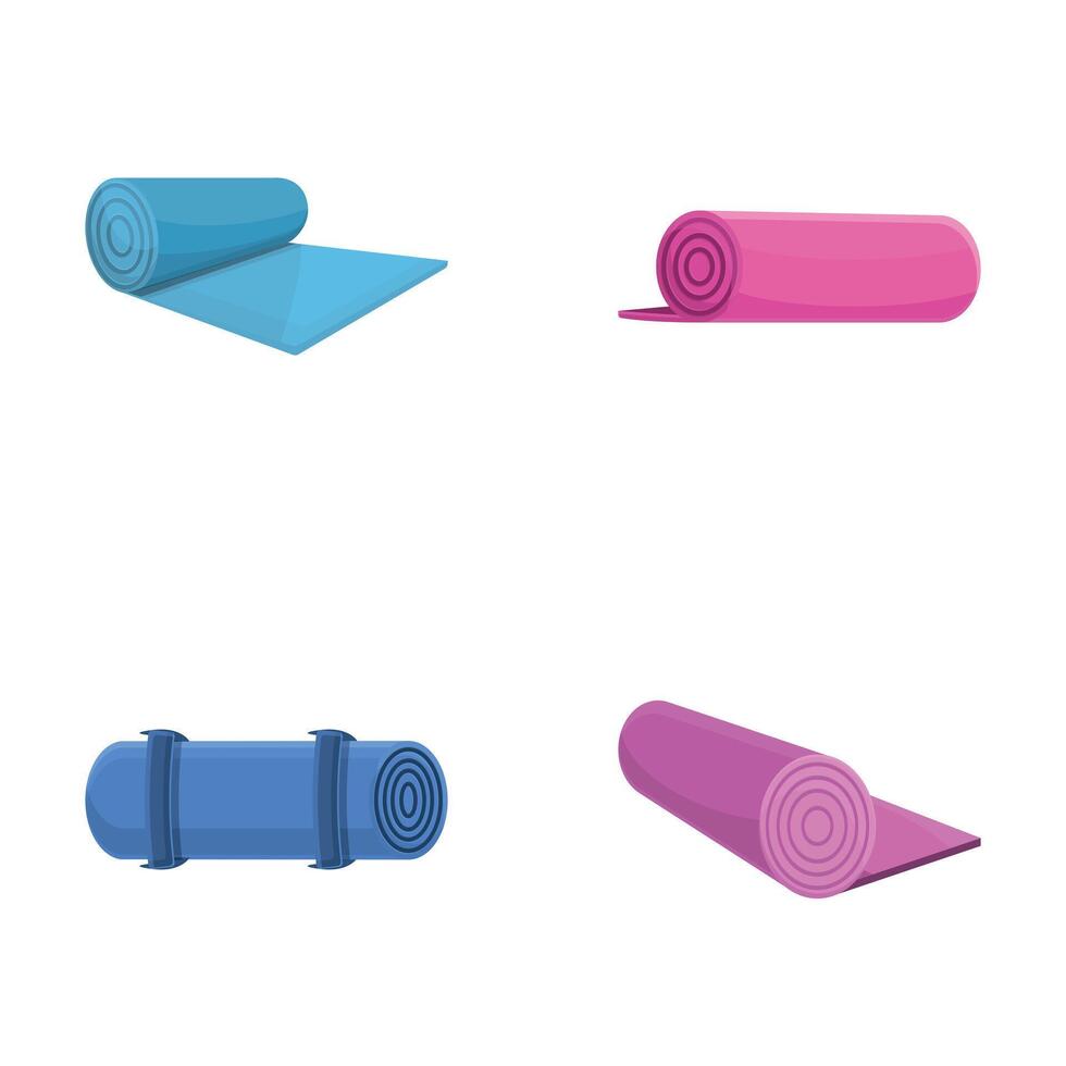 Training mat icons set cartoon . Various colorful karemat for sport vector