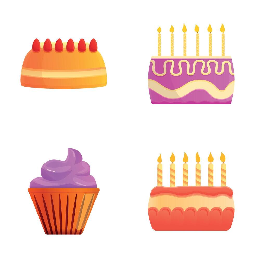 Celebration cake icons set cartoon . Various colorful cake vector