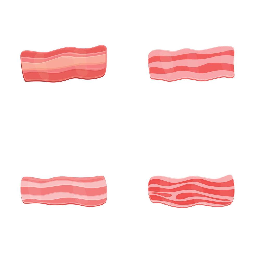 Bacon icons set cartoon . Fresh chopped piece of bacon vector