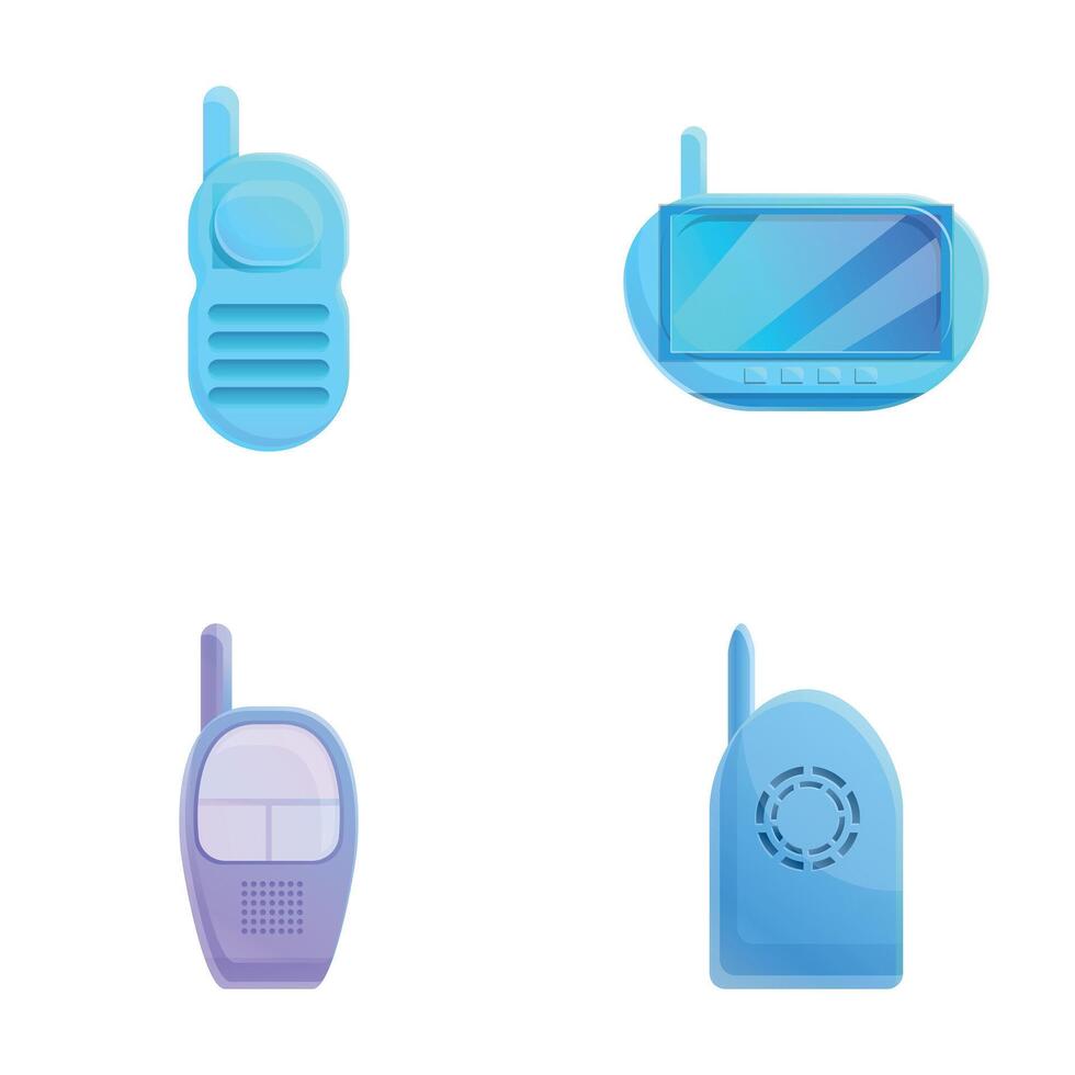 Baby monitor icons set cartoon . Various radio baby monitor vector