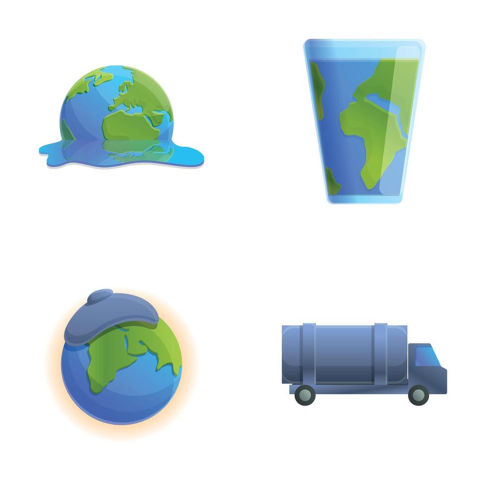 Environmental pollution icons set cartoon . Planet pollution oil product vector