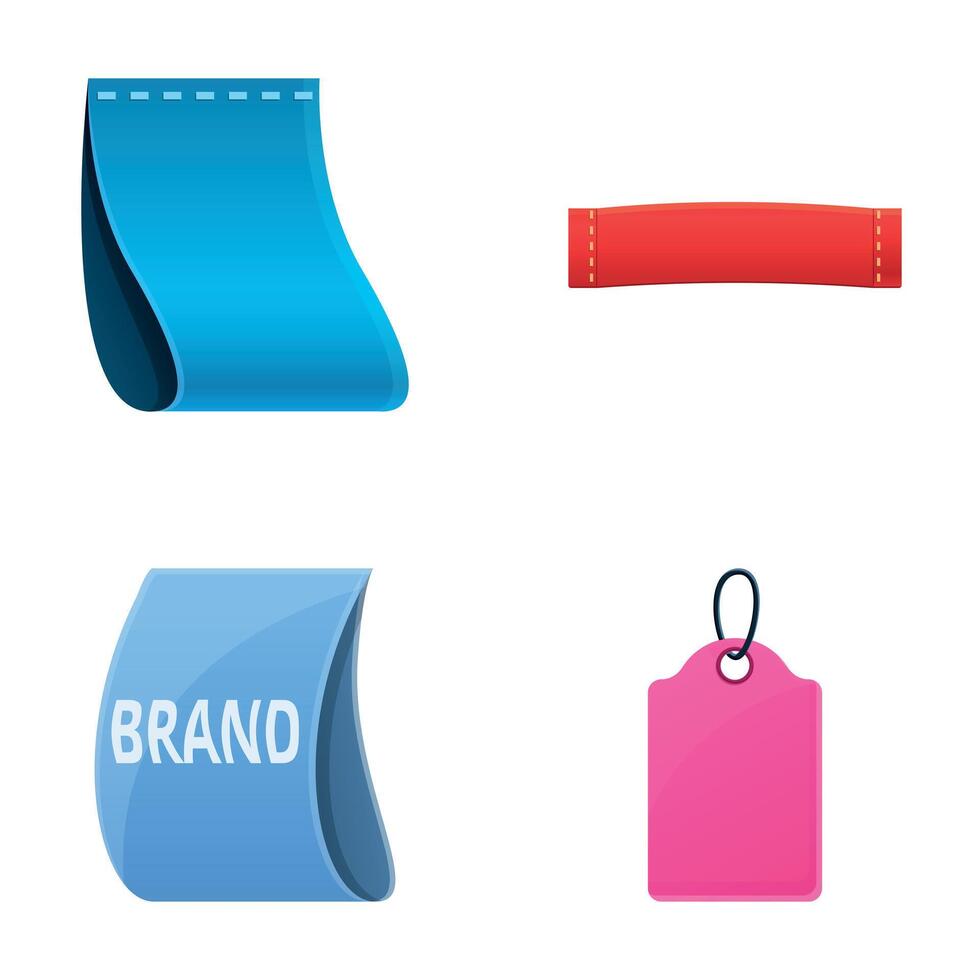 Clothes label icons set cartoon . Various brand label vector