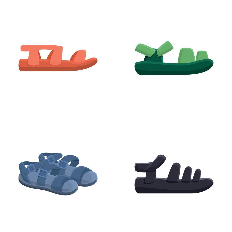 Sandal icons set cartoon . Various open fashion sandal with strap vector