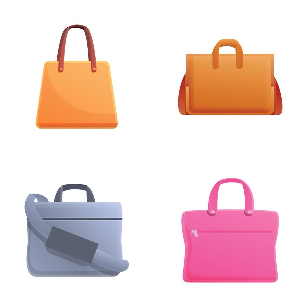 Various bag icons set cartoon . Different type of bag vector