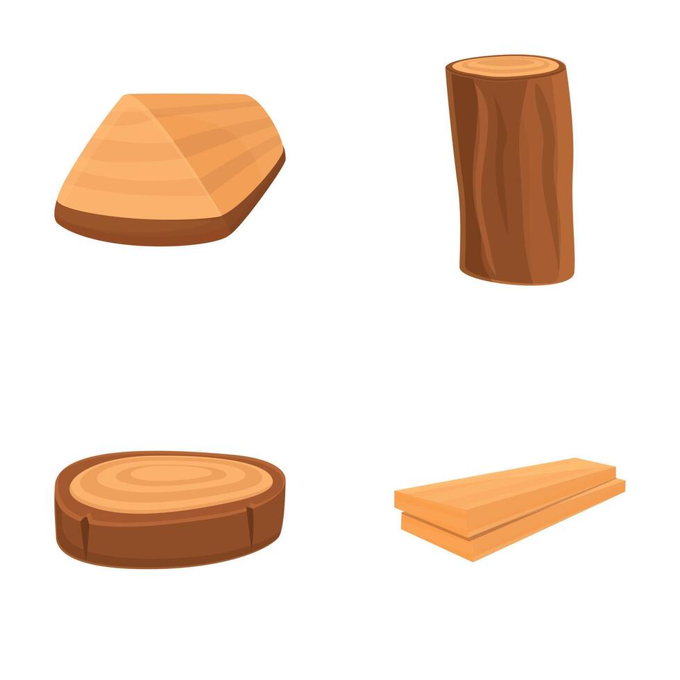 Wooden material icons set cartoon . Natural lumber carpentry material vector