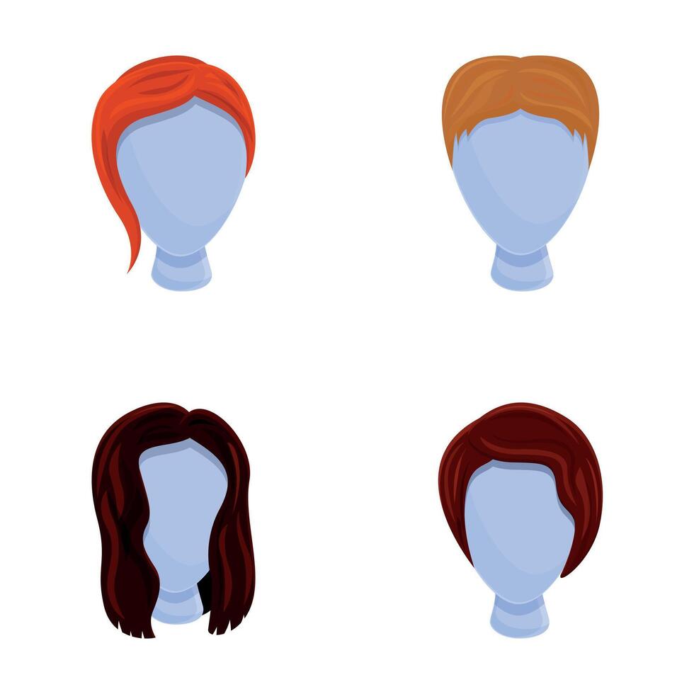 Wig icons set cartoon . Various type of male and female hair style vector