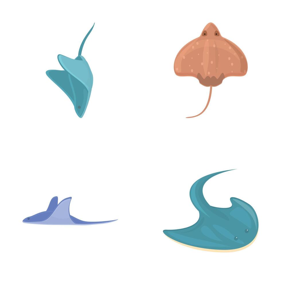 Various stingray icons set cartoon . Cartoon tropical stingray fish vector