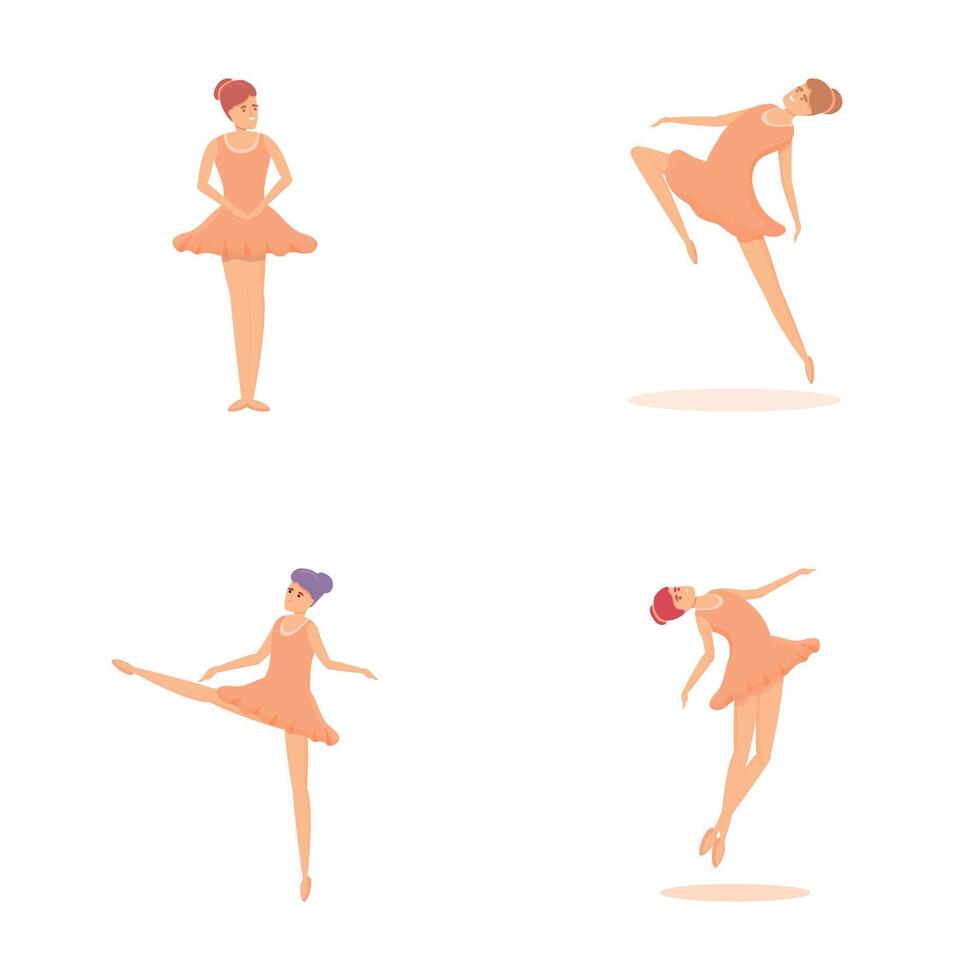 Ballerina icons set cartoon . Ballerina dancer in beautiful pose vector