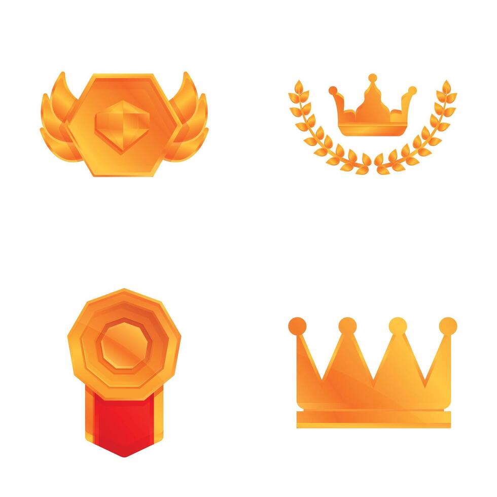 Insignia icons set cartoon . Various type of trophy and award for winner vector