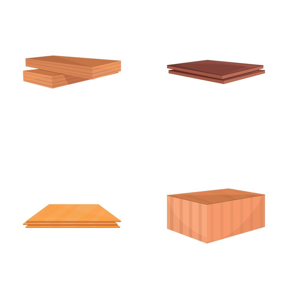 Wooden plank icons set cartoon . Timber plank such as parquet and laminate vector