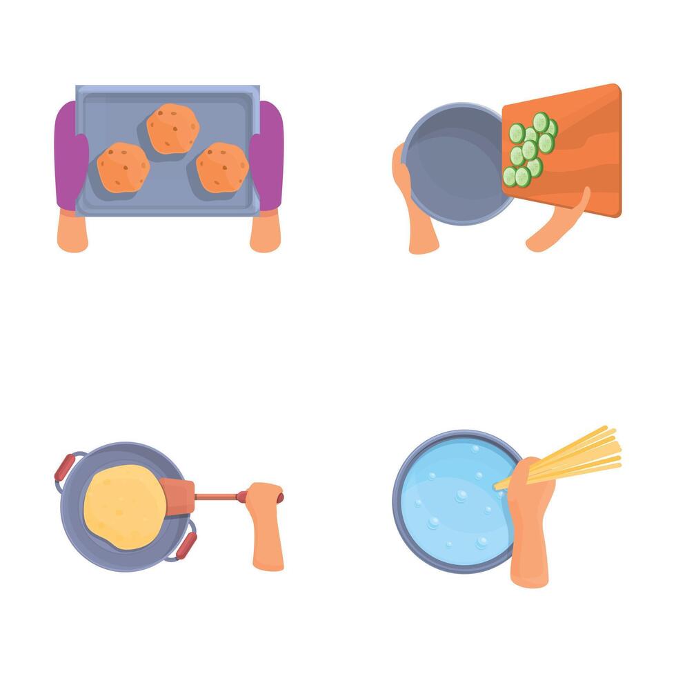 Cooking concept icons set cartoon . Hand preparing food vector