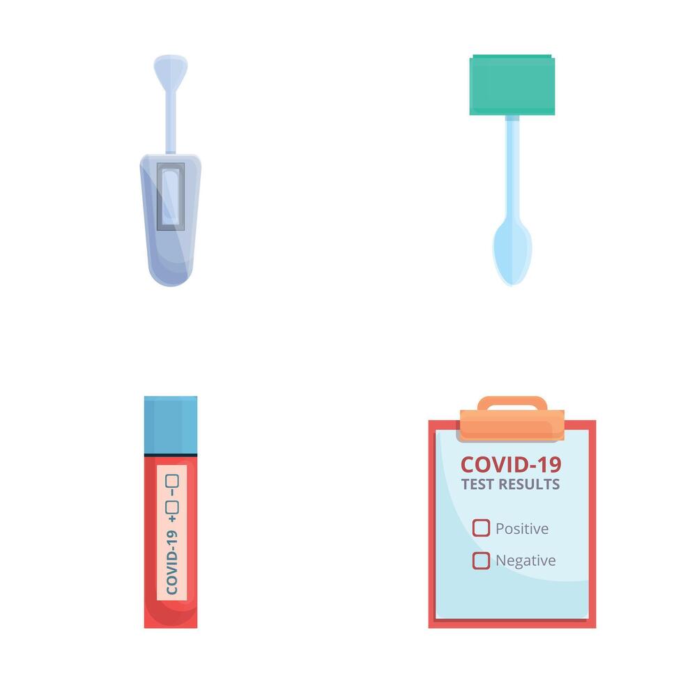 Pcr test icons set cartoon . Equipment for testing for coronavirus vector