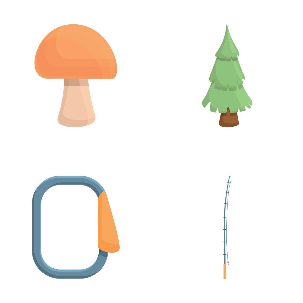 Fishing equipment icons set cartoon . Various tool for fishing vector