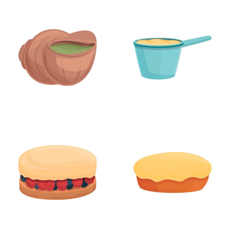 Meal icons set cartoon . Various dish and dessert vector