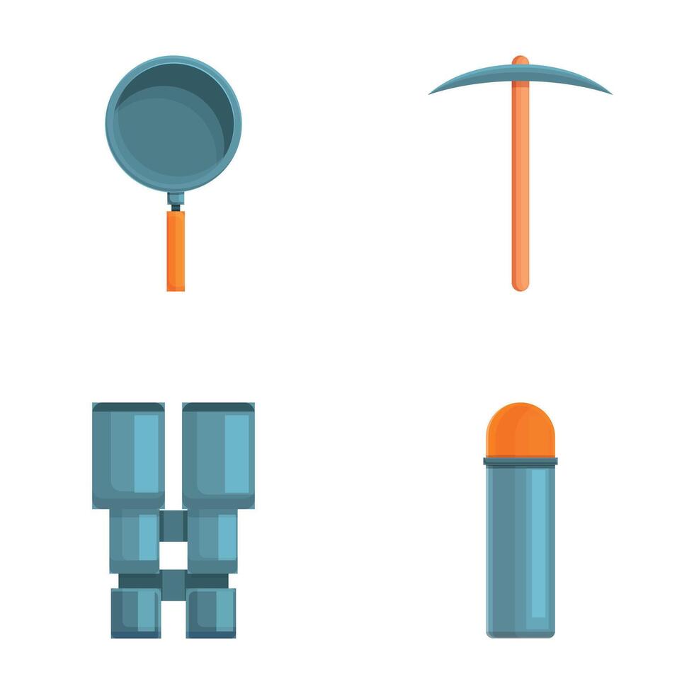 Traveler equipment icons set cartoon . Various tool for travel vector