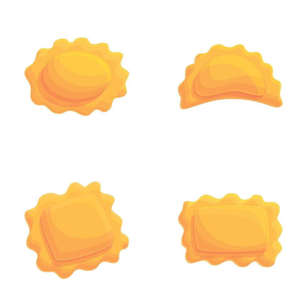 Ravioli icons set cartoon . Ravioli of various shape vector