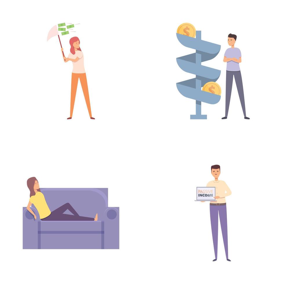 Good income icons set cartoon . People receive dividend and payment vector