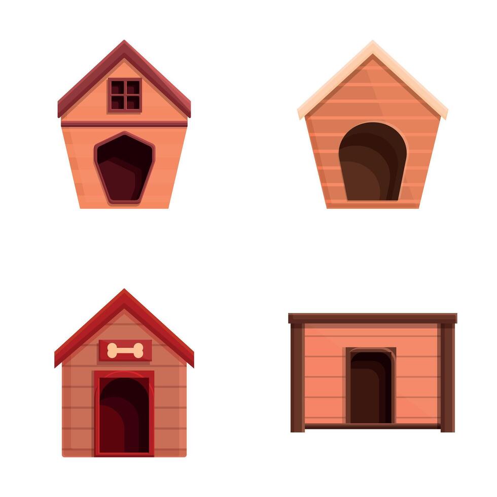 Doghouse icons set cartoon . Small cute empty dog house vector