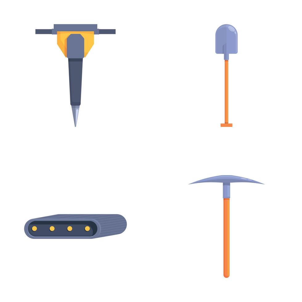 Mining work icons set cartoon . Equipment for mining industry vector