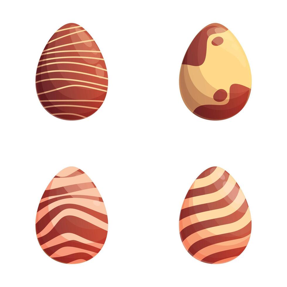 Decorated egg icons set cartoon . Various tasty chocolate egg vector