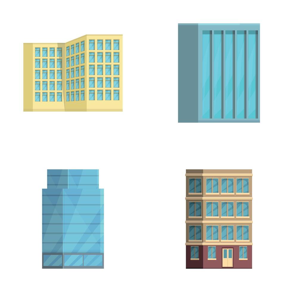 High building icons set cartoon . Building of different shape and height vector