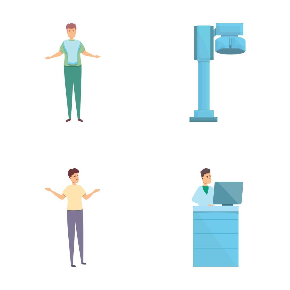 Xray checkup icons set cartoon . Doctor examine xray image of human body vector