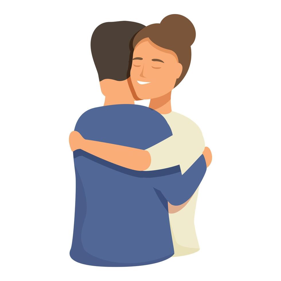 Female smiling couple embrace icon cartoon . Love partner vector