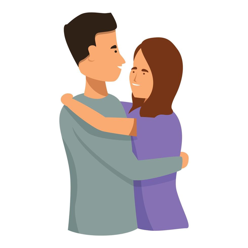 Strong couple embrace icon cartoon . Cute romantic emotion vector