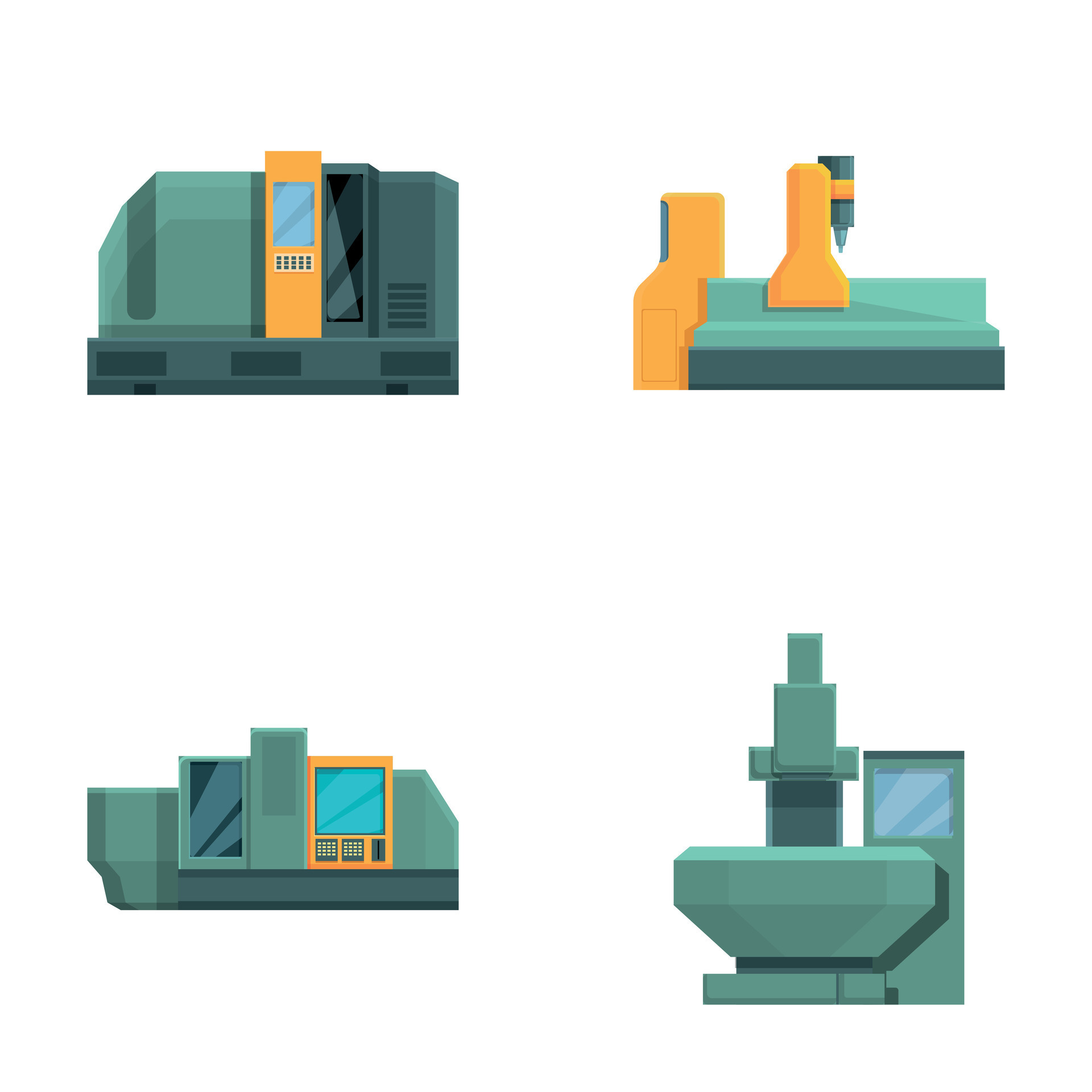 Mill controller icons set cartoon . Computer controlled milling machine