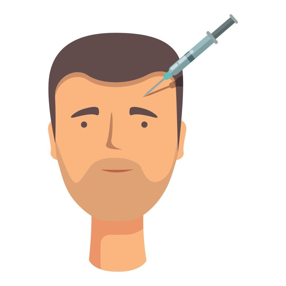 Man face botox shot icon cartoon . Drug inject vector