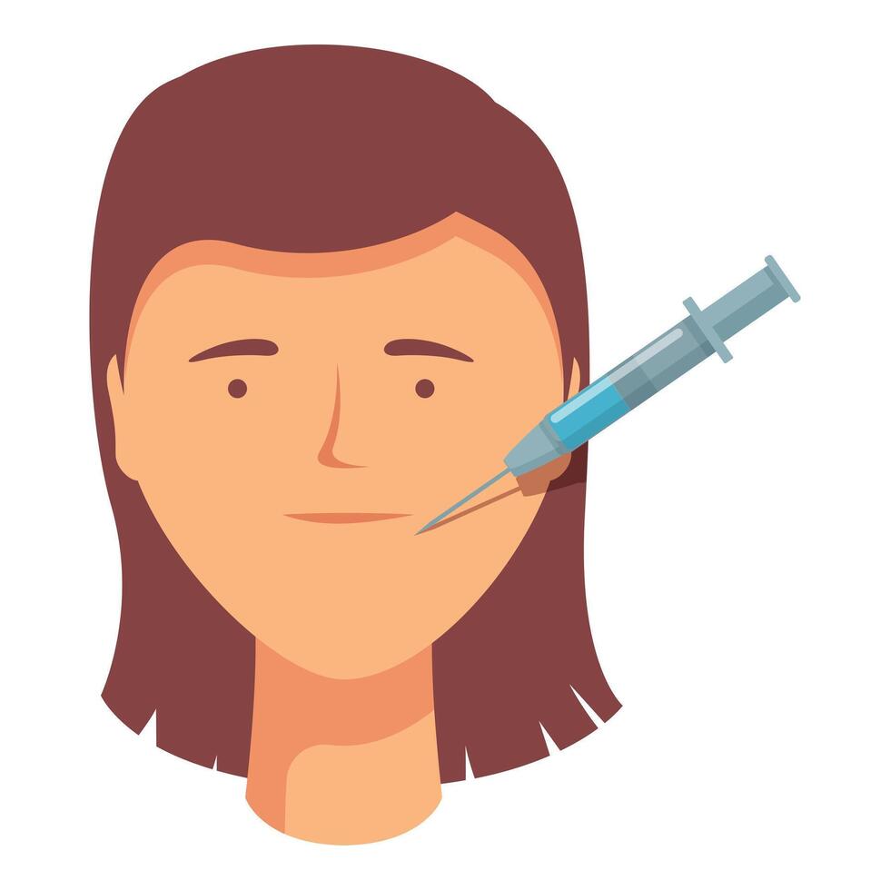 Face female injection icon cartoon . Treatment drug inject vector